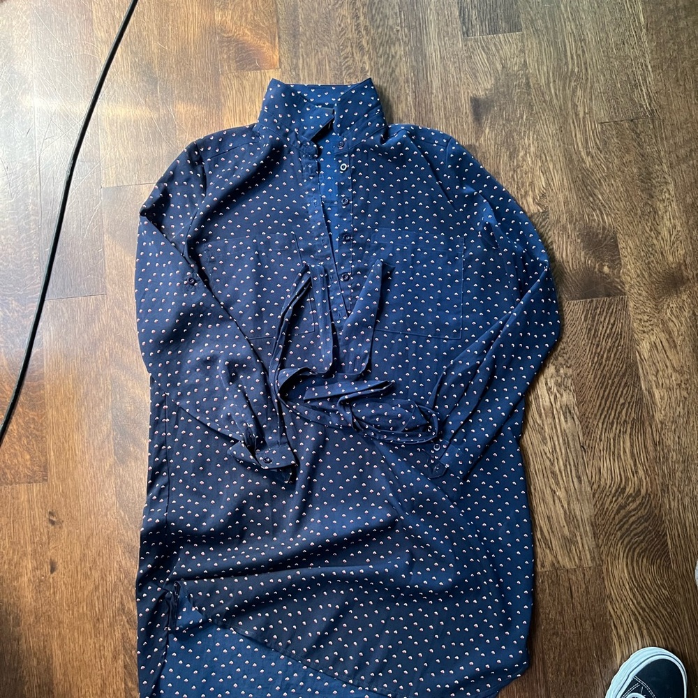 MM Couture Blue and White Casual Button Down Shirt